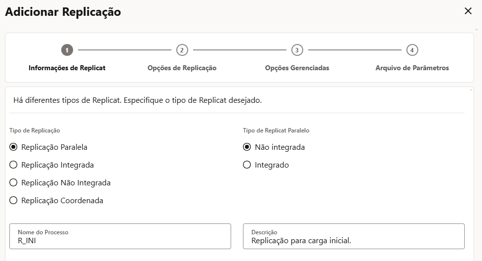 Tela real - Adicionar Replicação para o processo R_INI